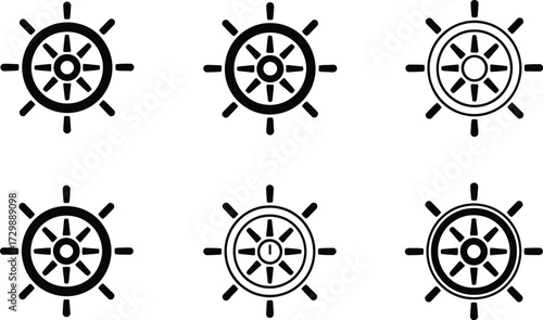 Collection of Six Nautical Ship Wheel Icons