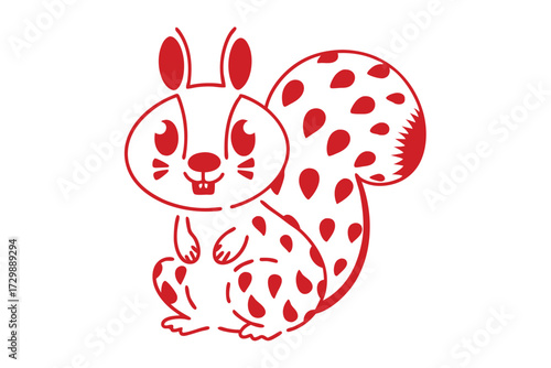Adorable outlined squirrel with unique red spots posing gently against a clean white background