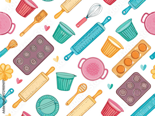 Depicting Bakery Utensils Seamless With Bold Dynamic Professional Photo