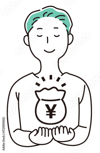大事そうに資金を抱える男性_単色