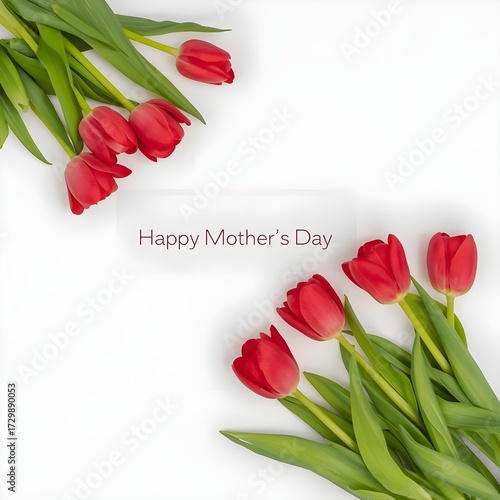 Happy Mothers day with tulips on white background