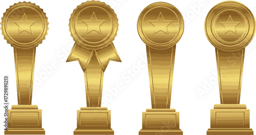 Vector art of four golden trophy cups on podiums
