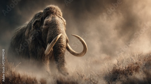 Woolly Mammoth in Dusty Wilderness, Majestic Creature of the Distant Past