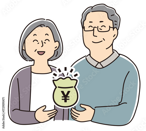資金を抱える老夫婦_カラー