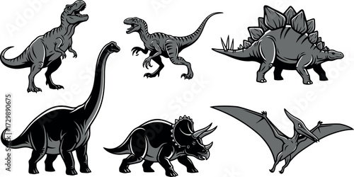 Vector art of set of diverse dinosaur illustrations