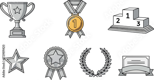 Vector art of collection of award and achievement icons