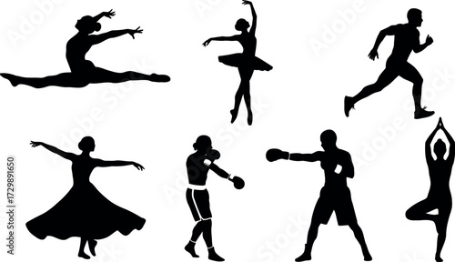 Vector art of collection of human action and sport silhouettes