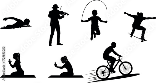 Vector art of collection of active lifestyle silhouettes
