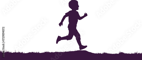 Energetic child silhouette running freely outdoors, capturing the spirit of happy childhood and playful activity