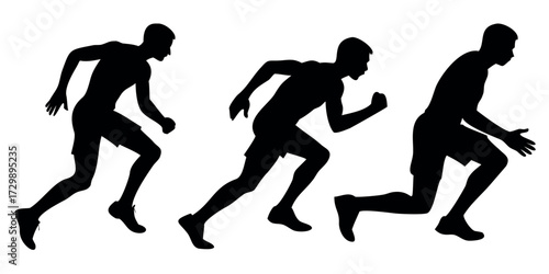 Vector Silhouette Set of Runners Sprinter Jogger and Tired Athlete in Motion