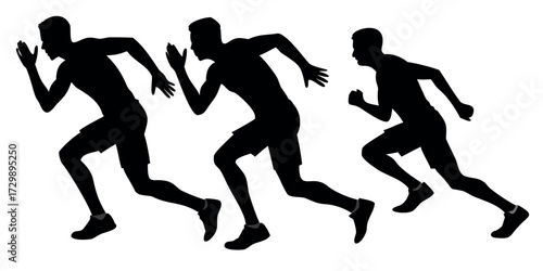 Vector Silhouette Set of Runners Sprinter Jogger and Tired Athlete in Motion
