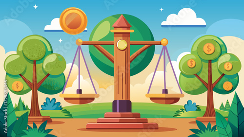 a-balance-scale-with-money-on-one-side-and-trees-o