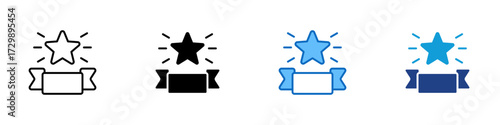 Star Badge Multiple Style Icon Design Vector - badge with star symbolizing quality, achievement, and excellence