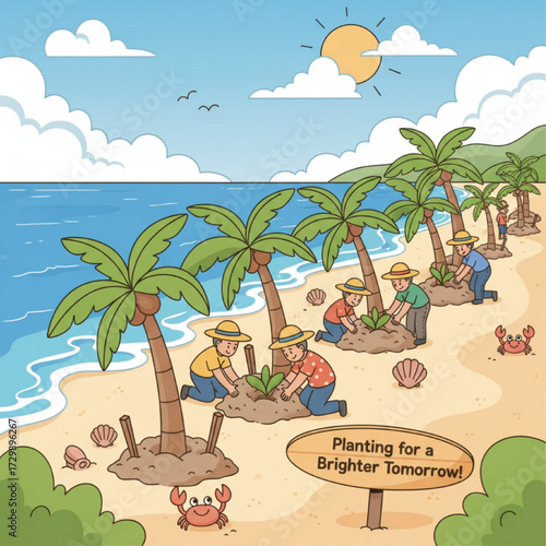 Coconut trees being planted along beaches