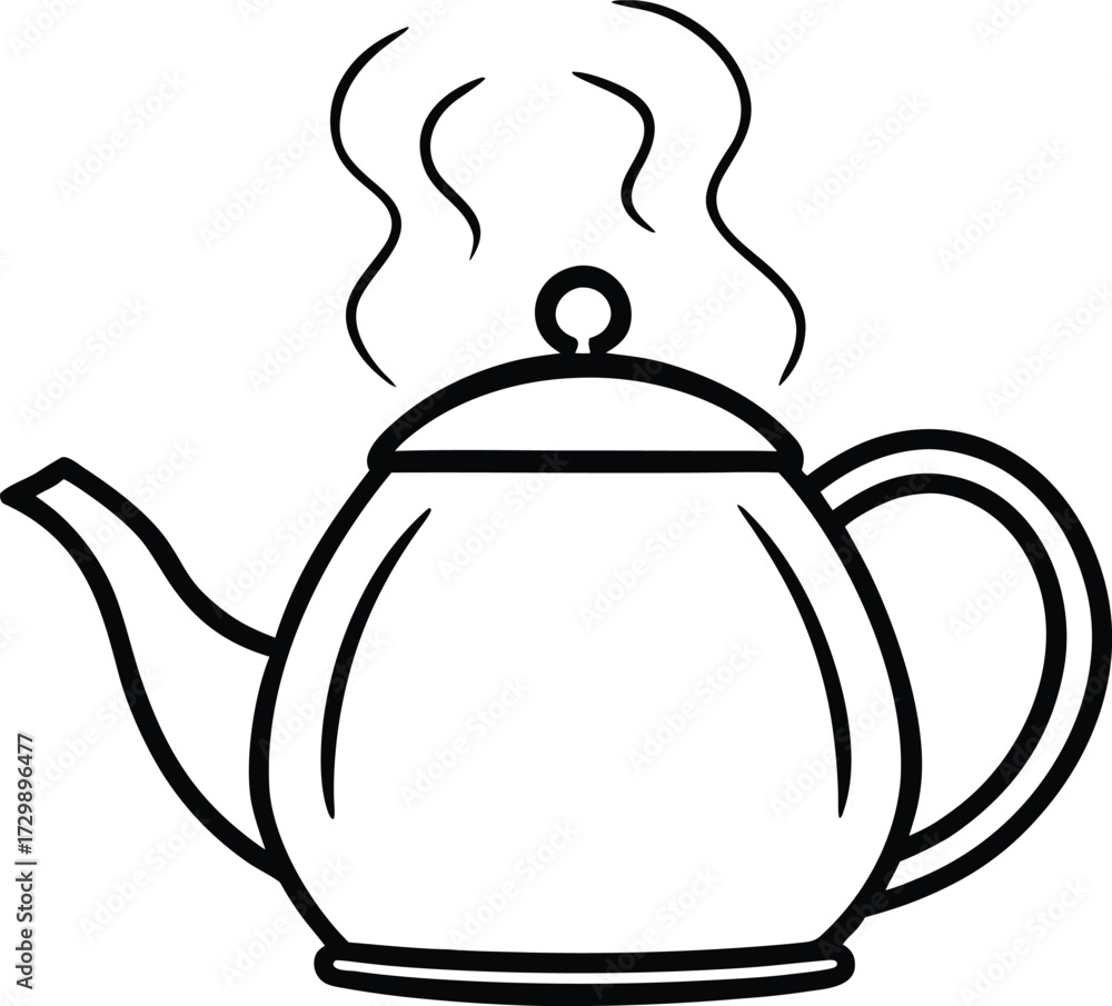 Obraz premium hot tea pot with steam rising line art on transparent background
