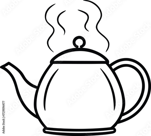 hot tea pot with steam rising line art on transparent background