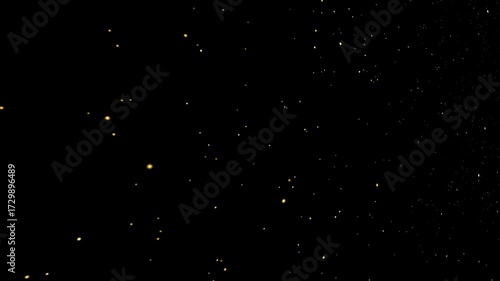 Golden sparkles bubbles champagne particles stars on black background. New Year holiday concept.