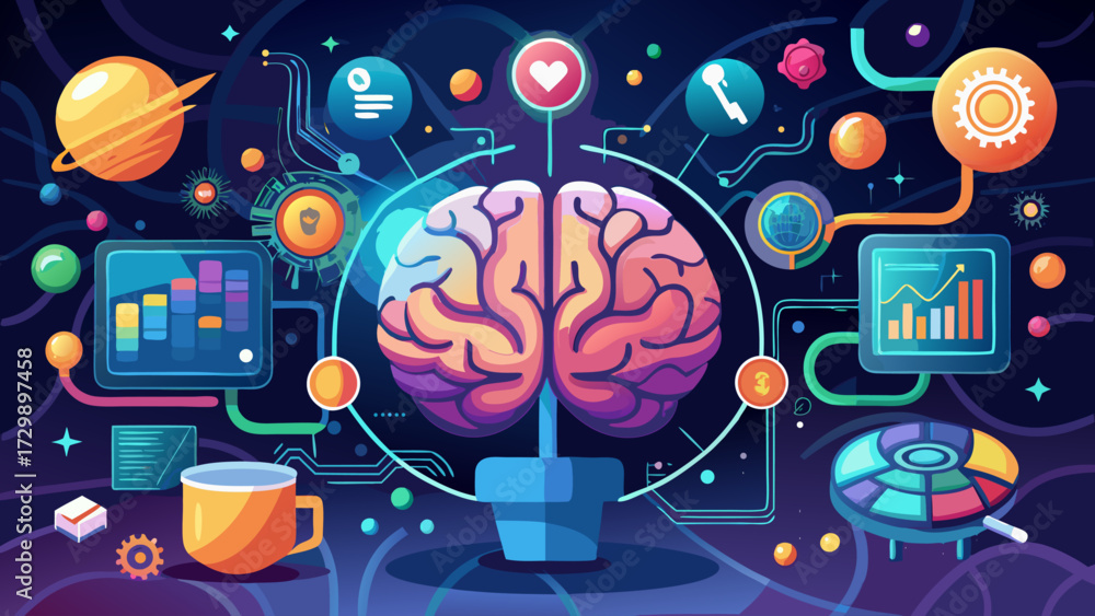 Obraz premium vector-brain-glowing-with-image-processing-icons--