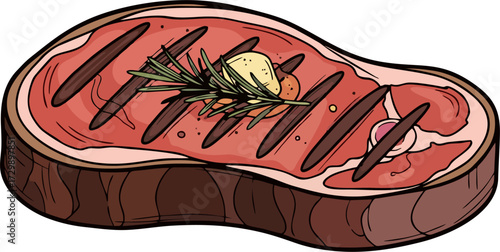 Grilled meat icon. Fried pork fillet steak vector illustration.