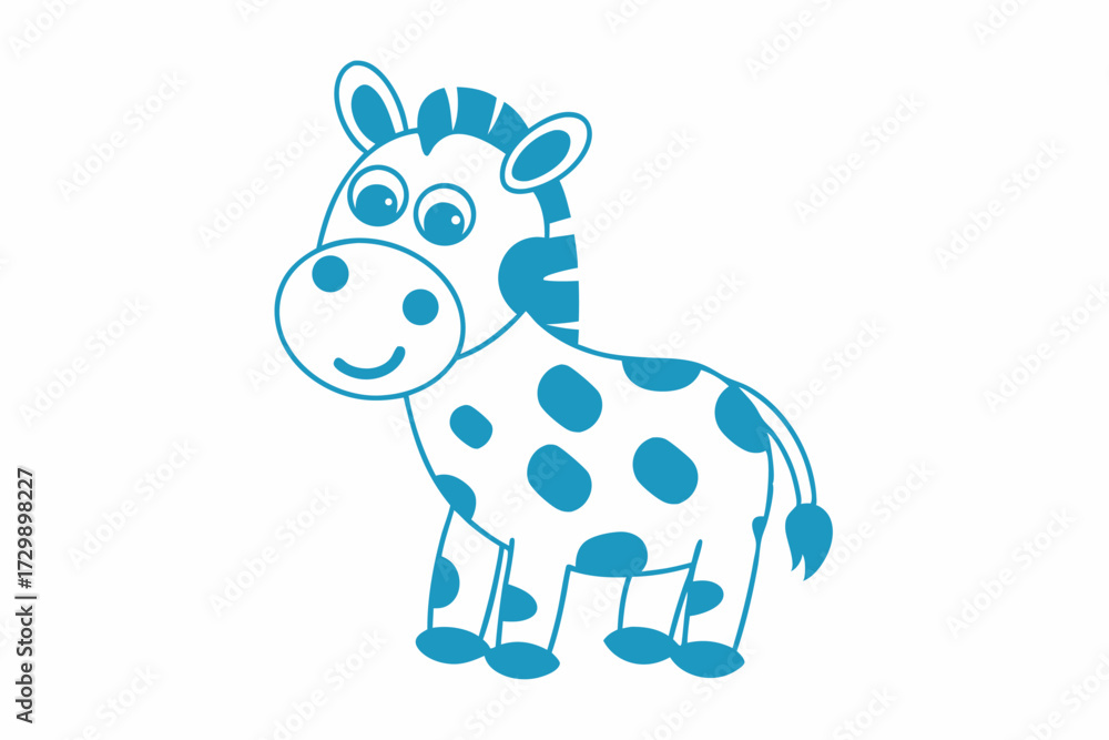 Fototapeta premium Cartoonish teal zebra stands happily on a white background, displaying its cute, spotted body