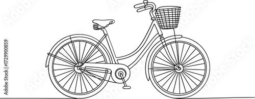 Hand drawn sketch of a classic vintage bicycle with a front basket featuring a retro design and elegant lines perfect for nostalgic and stylish themes