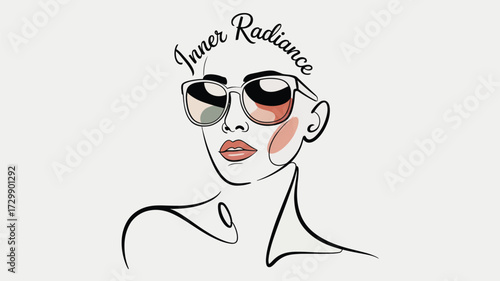 Stylish woman s face with bold sunglasses and subtle watercolor accents conveying inner radiance and modern fashion