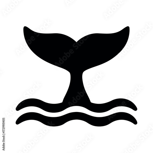 Silhouette of a whale s tail fin emerging from stylized wavy ocean water