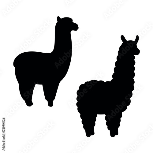 Two silhouette llamas standing side by side on a white background