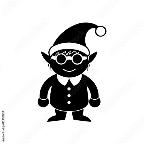 vector silhouette of a cartoon noddy wearing Christmas hat and sunglass