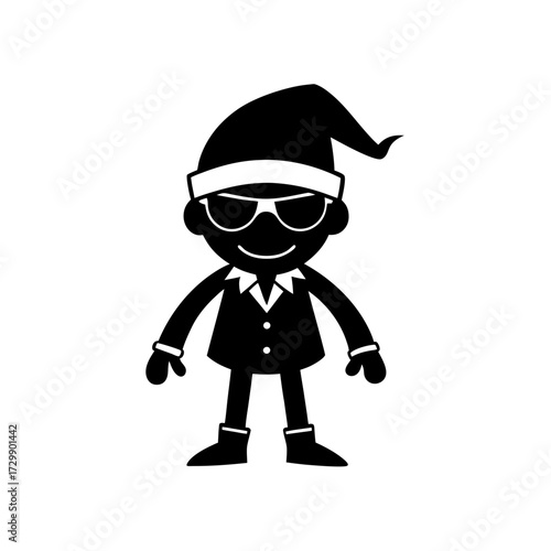 vector silhouette of a cartoon swift wearing Christmas hat and sunglass