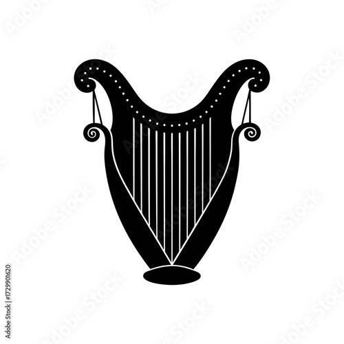 silhouette of a harp with golden strings cascading