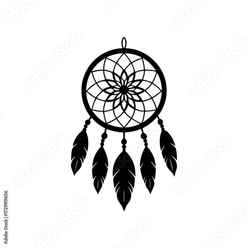 silhouette of a dreamcatcher web with feathered 