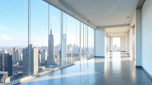 city skyline view from modern high rise office suite with stunning cityscape and bright, airy space