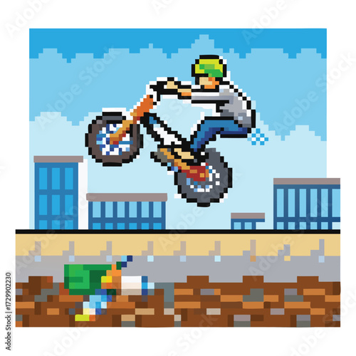  Pixel Art BMX Rider Sprite, 16-bit Extreme Sports Character for Urban RPG