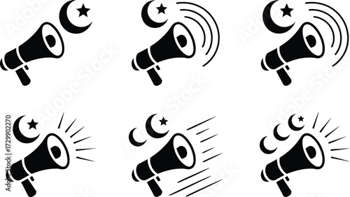 Islamic Symbols with Megaphone Icons - Announcement and Communication