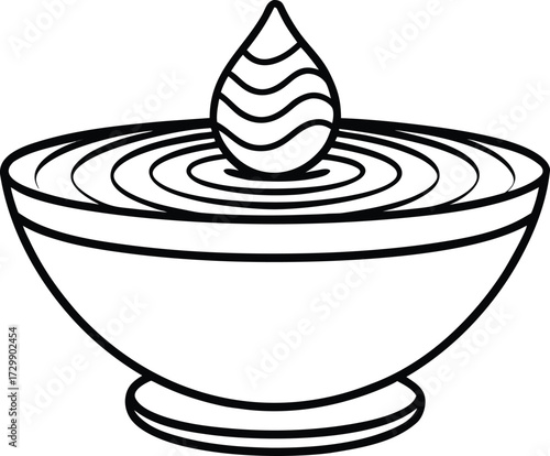 meditation bowl with water ripples line art on transparent background