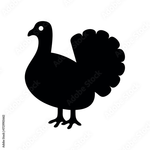 Simple black silhouette of a turkey with its tail feathers fanned out