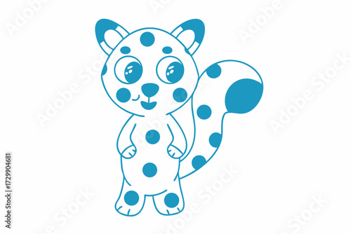 Cute cartoon spotted animal with large eyes cheerfully standing on a white background