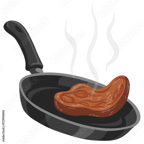 Steak Tossing Flipping in the Pan Illustration Vector