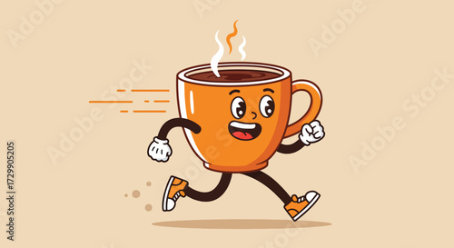 Animated Orange Coffee Cup Character Running with Steam 1.