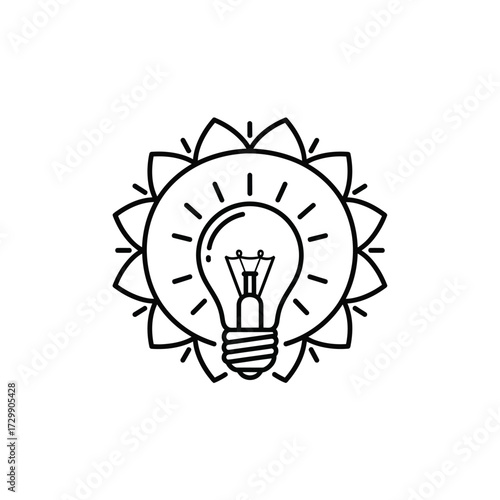 Vector art of light bulb with sunburst shows bright idea and energy saving concept