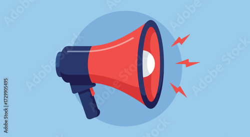 Cartoon Red Megaphone with Black Handle and Sound Waves.