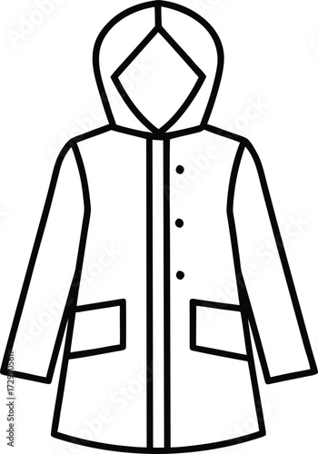minimal raincoat with hood line art on transparent background