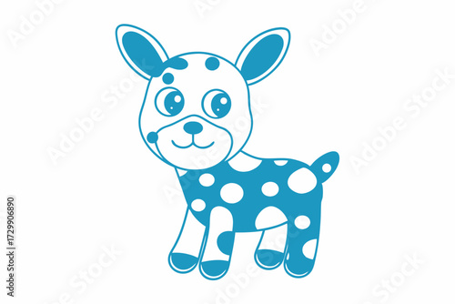 Line art shows a light blue spotted cartoon puppy looking cute and friendly
