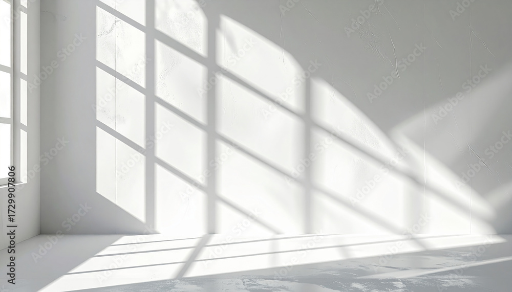 Fototapeta premium Bright white interior with geometric window light patterns shadows