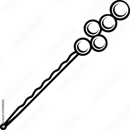 Pearl hairpin line art on transparent background