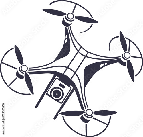 High Tech Quadcopter Drone Illustration with Camera for Aerial Photography and Surveillance