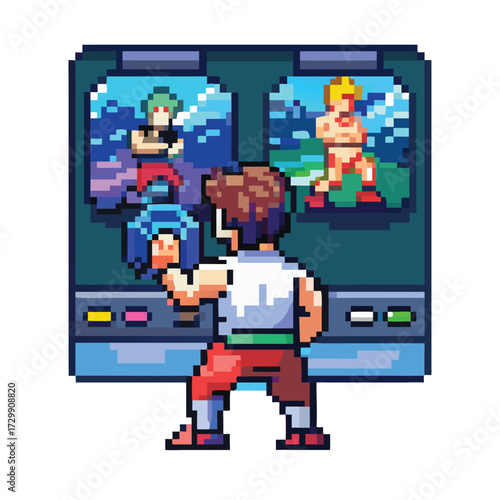 Pixel Art Esports Fighter Character Sprite, 16-bit Gaming Athlete for RPG