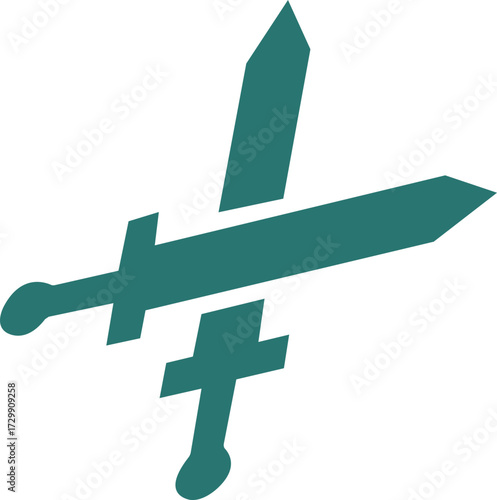 Crossing swords and battle axe collection. Ancient weapon icons. Flat black icon designs of various swords featuring distinct hilt shapes and blades in a minimalist simple blade design.