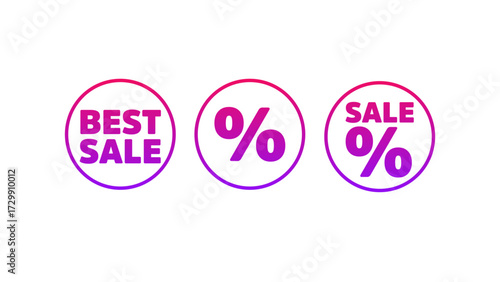Set of vector buttons, sale symbols on isolated white background. 